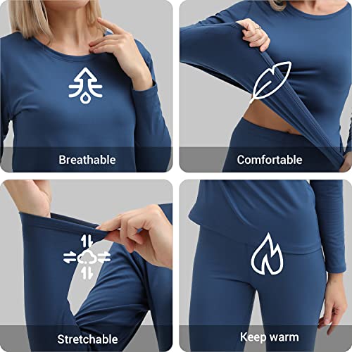 PISIQI Thermal Underwear Women Ultra-Soft Long Johns Set Base Layer Skiing Winter Warm Top & Bottom (S, Blue) - Thumbnail 3
