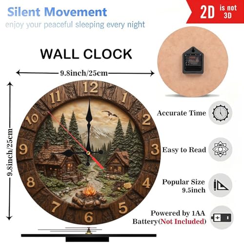 10-Inch Rustic Cabin Mountain Scene Clock