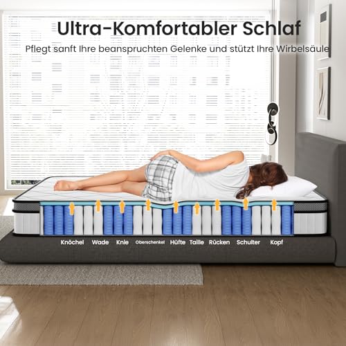 BedStory Matratze 160x200cm,Federkernmatratze H3 Höhe 20cm Taschenfederkernmatratze Mittelfeste...