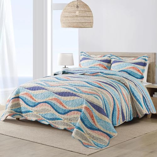NEWLAKE Quilt Bedspread Sets - West Coastal Pattern Reversible Coverlet Set, King Size