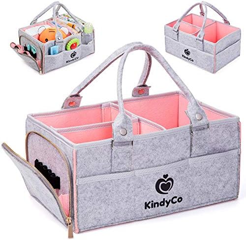 Baby Diaper Caddy Organizer Portable - Baby Basket for Girls and Boys, Unisex Diaper Bag, Baby Tote Nursery Diaper Storage Caddy with Sturdy Double Felt and Removable Handles - Pink
