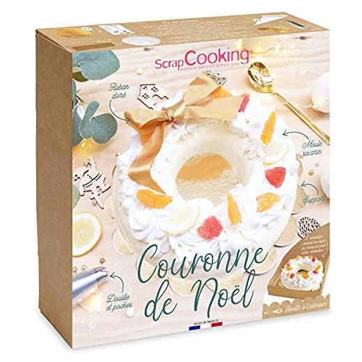 SCRAP COOKING - Kit Couronne de Noël - Dessert Bûche de Noël Original & Tendance - Avec Moule Savarin, Support à Gâteau, Poches à Douille, Recette - Pâtisserie Décoration - Fabriqué en France - 1935