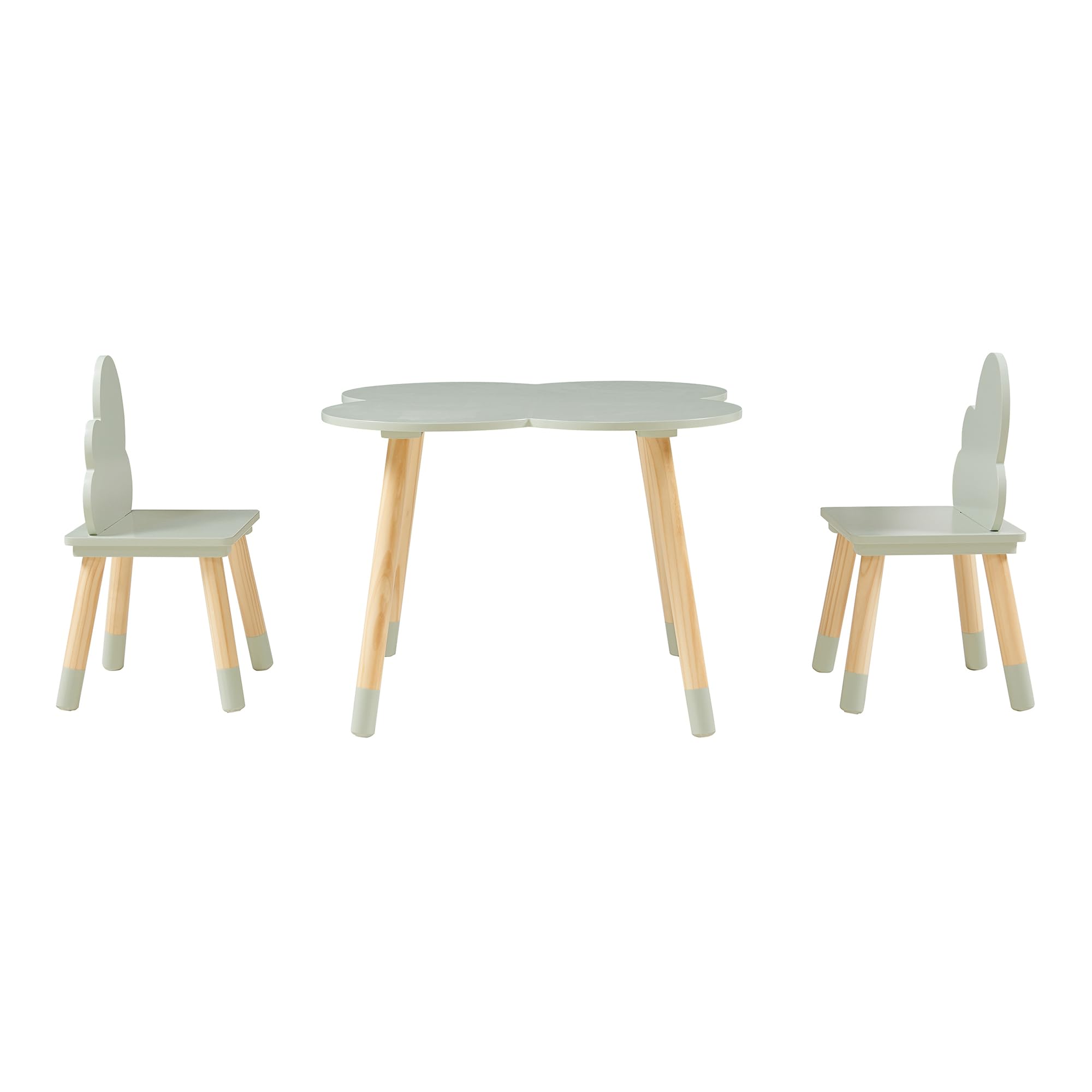 [en.casa] Set di 3 Mobili per Cameretta Tavolino e 2 Sedie con Schienale Tavolo a Forma di Nuvola a Misura di Bimbi per Area Gioco Bambini - Verde Menta/Naturale