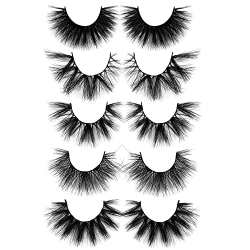 ALICROWN False Eyelashes 5 Pairs 5 Variety Natural Volume Fluffy Crossed Luxury Volume Faux Mink Lashes 5D Thick Full Soft Handmade Lashes Pack