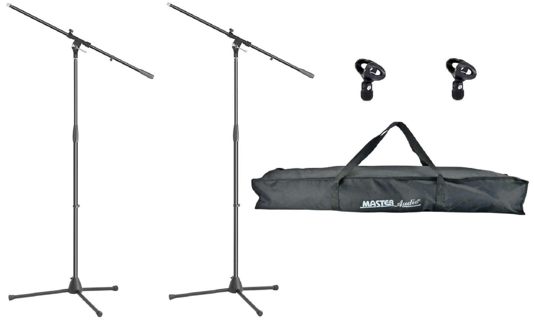 2 x ADAM HALL Profi Mikrofonständer Mikrofonstativ S5B mit Galgen/Schwenkarm, Höhe 94-160 cm, Mikrofonklammer/Mikrofonklemme schwarz + 1 x Tragetasche für 2 Stative