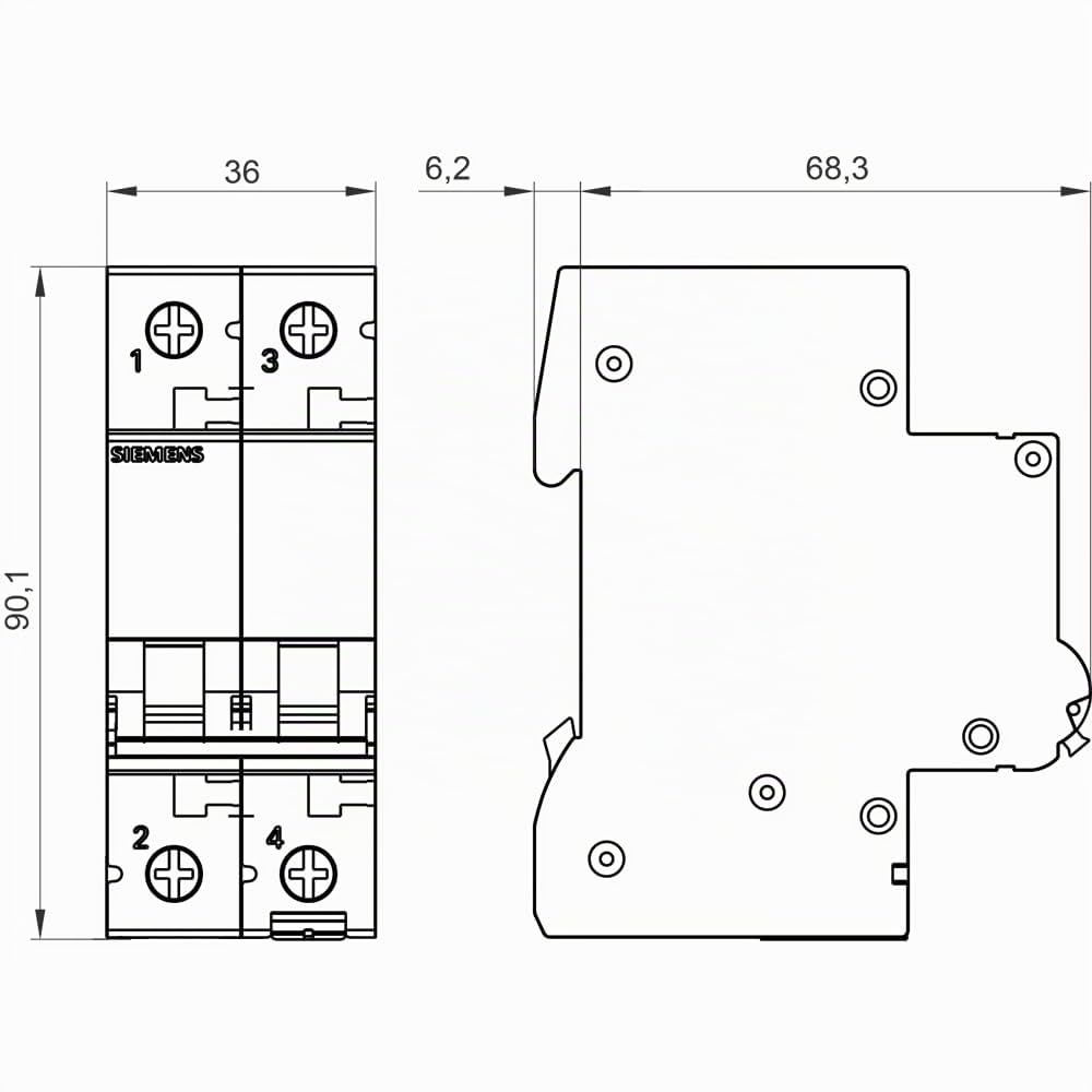 Siemens 5sl6 – interruttore automatico magnetotermico 400 V, 6 KA, 2 Poli C, 40a