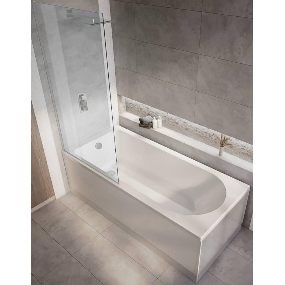 Milano Ballam White 1700mm x 700mm Single Ended Round Shower Bath Chrome Screen Side Panel