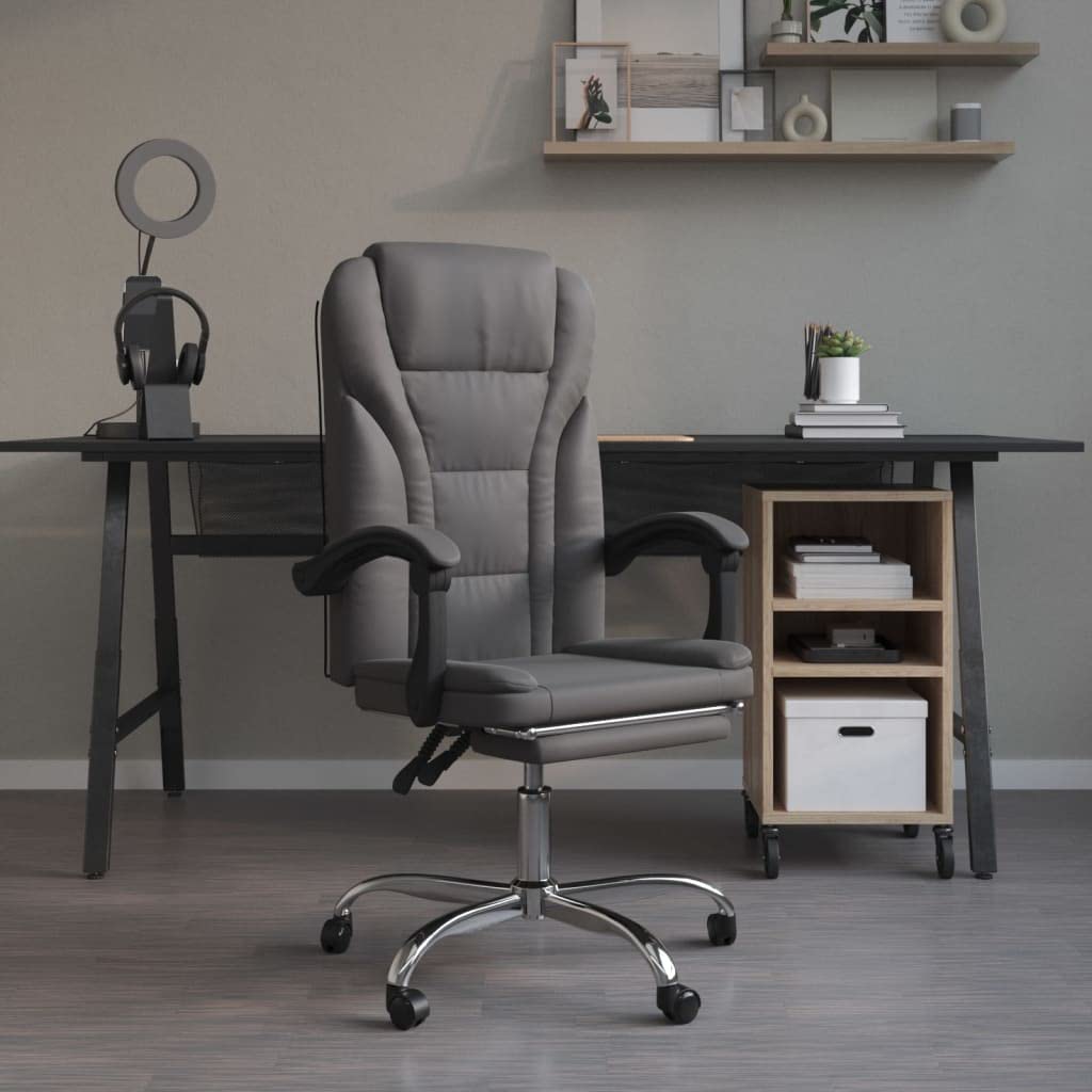 Silla de oficina con función reclinable, piel sintética, respaldo ajustable, altura y función giratoria de 360 grados, silla de escritorio con reposapiés y ruedas para oficina en casa