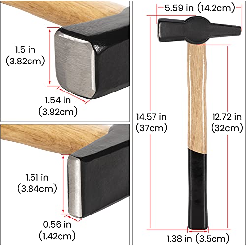 Blacksmiths' Hammer 0000811-1000 Professional Metalworking Forging Tool Swedish Pattern Round Square Face Cross Peen Engineer Hammer With Wooden Handle Black Head (2.2 Lbs/1000G) #TOP5