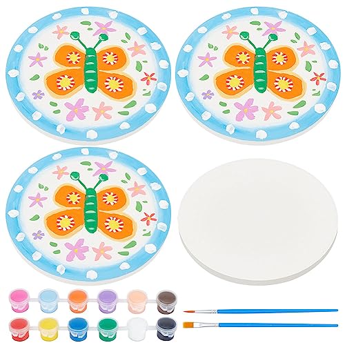 WEBEEDY Paint and Decorate Your Own Mini Ceramic Plates Ceramic Painting Crafts and Arts for Adults, 3 Ceramic Plates, 12-Color Paints and 2 Brush,10.3cm/4.12 Inch