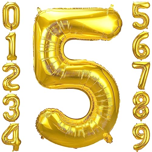 JOYYPOP 40インチ ゴールド数字バルーン ホイル 大きなヘリウム 数字5バルーン 誕生日 記念日 卒業パーティーの装飾（Amazon）