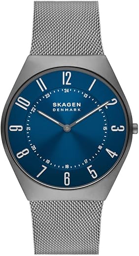 Skagen Mens Grenen Ultra Slim Two-Hand Analog Watch Made with Recycled Stainless Steel, Charcoal & Blue 42Mm, One Size, 42 Mm Grenen Ultra Slim Two-Hand Analog Watch, Band…