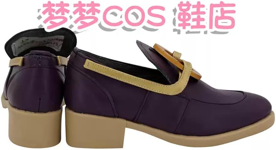 Purple Slip-On Cosplay Shoes with Gold Circular Buckle Men Women Adult Role Play Shoes for Comic Con Halloween Costumes