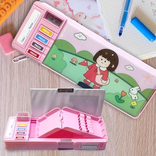 Image of LONGMIRE Plastic Pencil Box with Code Lock Pen Case Large Capacity Multi-Layer Multi-Function Storage Bag Secret Compartment Pencil Box for Kids- Multi-Color (Girl)