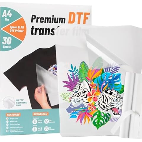 50Pcs DTF Paper with Smart Printing Pad and 30Pcs DTF Transfer Film for All Sublimation&DTF Printers Cover