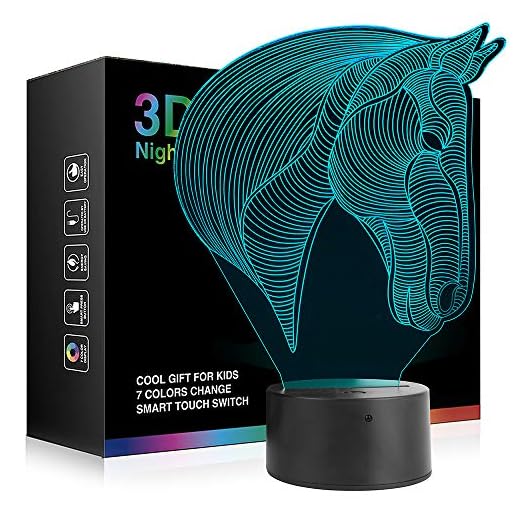 Horse Lamp Birthday Gift 3D Illusion Night Light Beside Table Lamp, 7 Color Changing USB Touch Switch Decoration Lamps Room Bedroom Decorative lights Birthday Festival Xmas Gifts Horse Lover Theme Toy