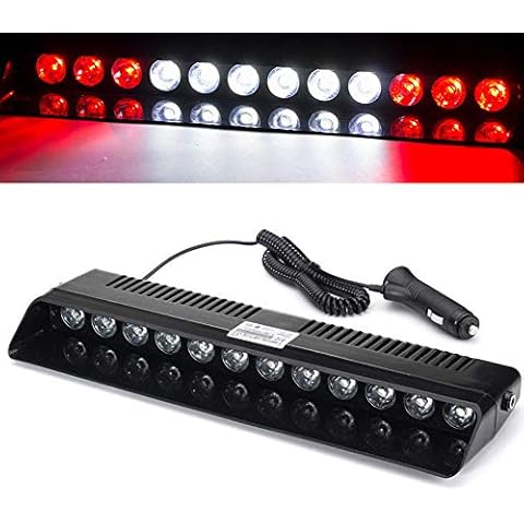 XTAUTO 12V Car Truck Emergency Strobe Flash Light Sucker Dashboard Interior Windshield Warning Light Bar Red White White Red Cover