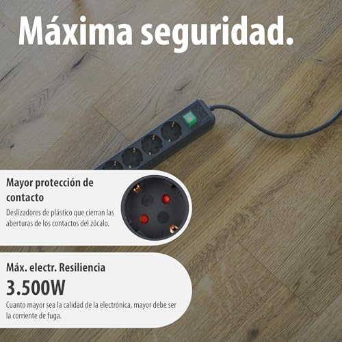 Miniatura 5 de Brennenstuhl Eco-Line Regleta De Enchufes Con 6 Tomas De Corriente Cable De 1,5m, Interruptor Negro