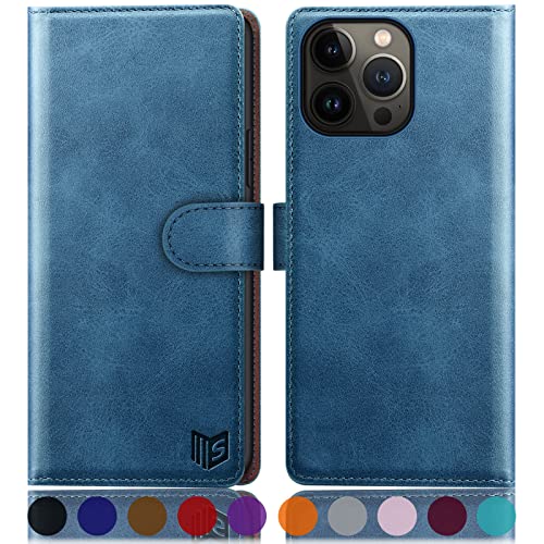 Étui portefeuille iPhone 14 Pro bleu ciel SUANPOT en cuir PU avec fentes cartes
