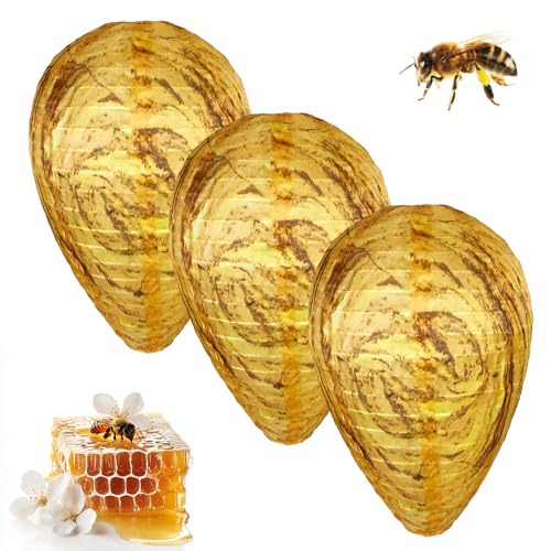 3 PCS Wasp Nest Decoy, Waterproof Hanging Repellent Fake Wasp Nests, Wasps Deterrent Cloth Fabric Materials for Outdoor Areas Gardens and Terraces (28 X 22 cm)