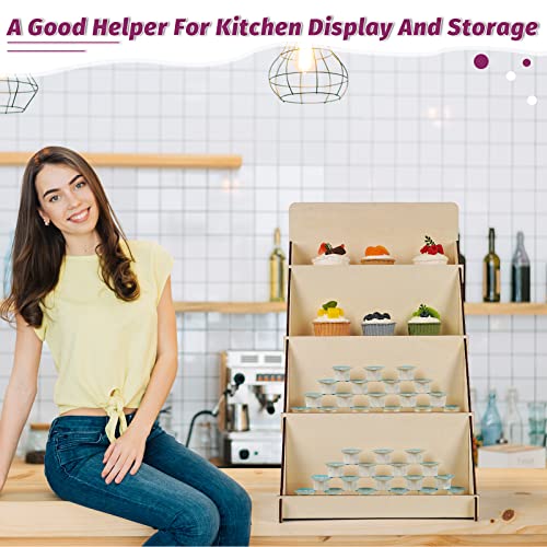 Retyion Greeting Card Display Stand Sticker Display Wooden Display Stand 4 Tier Portable Card Display Rack Retail Display Stand for Greeting Cards Birthday Cards Coasters Stickers Photos (Wood)