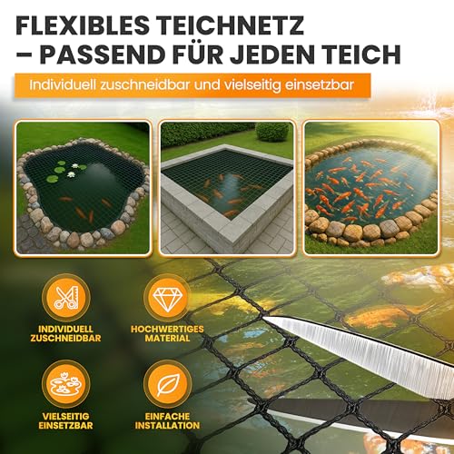 NATURIZ® Teichnetz & Vogelschutznetz robust - 15x15mm feinmaschig - UV & witterungsbeständig - Netz gegen Vögel, Laub & Teichschutz (3 x 4 m)
