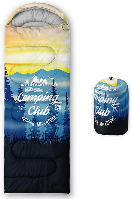 Vista 10 de Saco de dormir para adultos y niños, furgoneta de campamento de montaña verde, ligero, cálido, portátil, para interiores y exteriores, impermeable