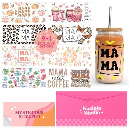 Image of Kaciola 10 Sheets UV DTF Cup Wraps for 16 oz- Mama Theme UV DTF Stickers, 1 Sheet Mysterious Pattern Transfer, Rub on Transfers Stickers for 16 oz Libbey Glasses Crafting