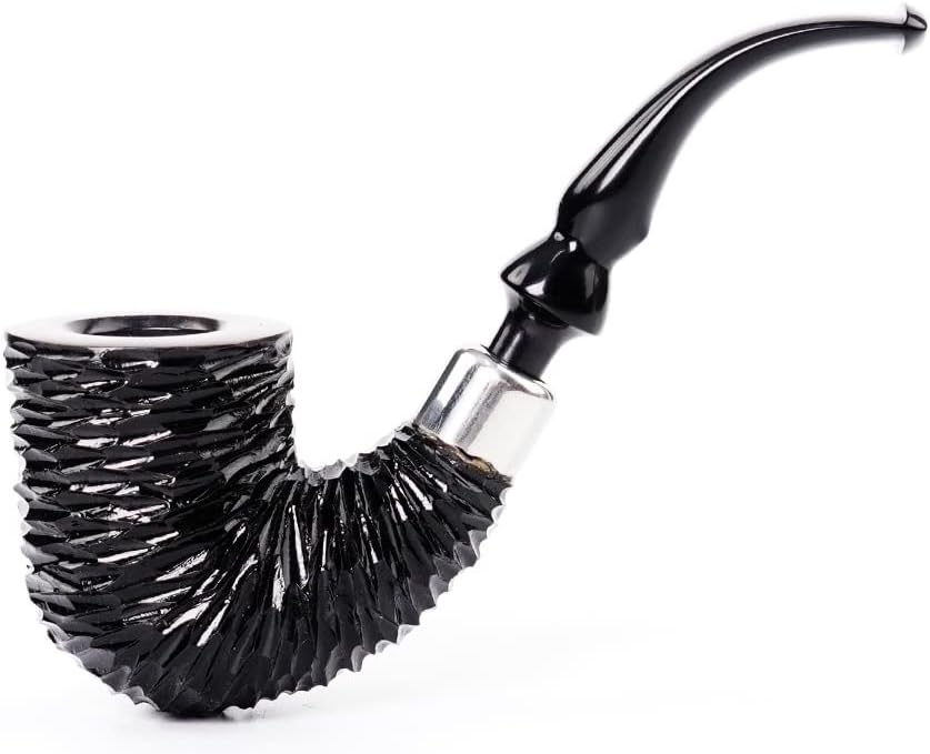 MUXIANG Handcrafted Pipe with Black Hand Carved Finish Design Art. aa70004m3y1h