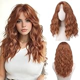 BARSDAR Gewellt Auburn Perücken, Mittel Lange Lockige Gewellt Perücke für Frauen 50cm Weiche Wave Kupfer Perücke mit Face-Framing Curtain Pony Synthetische Natürlich Aussehend Halloween Perücken