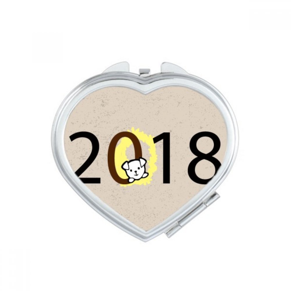 Miroir de poche noir avec texte bonne année coeur portable pour maquillage rapide