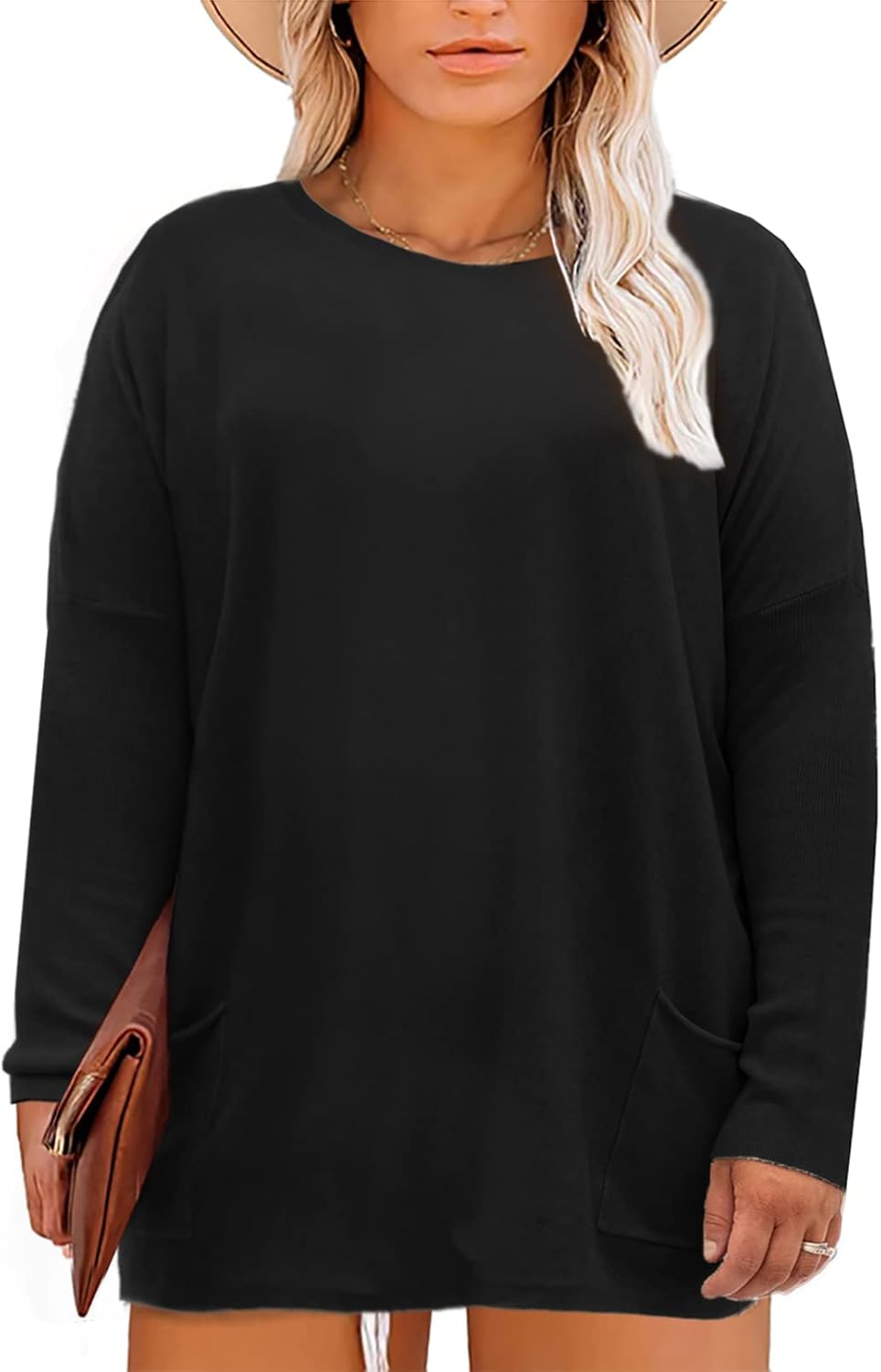 Eytino Womens Plus Size Long Sleeve Tops Crewneck Lightweight Sweatshirt Loose Casual Oversized T Shirts with Pockets(1X-5X) - Image 3