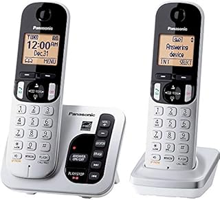 Panasonic KX-TGC222S DECT 6.0 2-Handset Landline Telephone with Answering Machine Illuminated Handset Keypad Amber Backlit Display (Renewed)