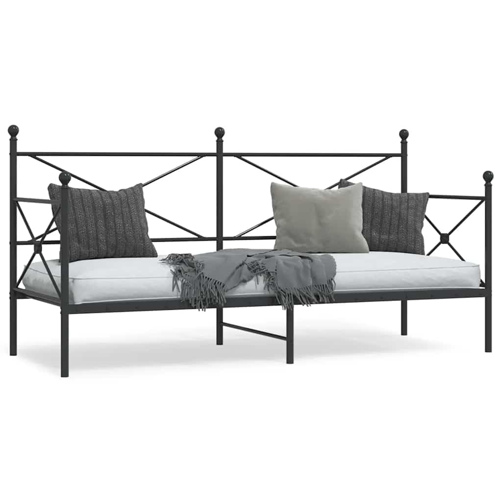 Cama de día sin colchón, color negro, 80 x 200 cm, marco de acero estable, para dormitorio, mueble moderno con espacio de almacenamiento