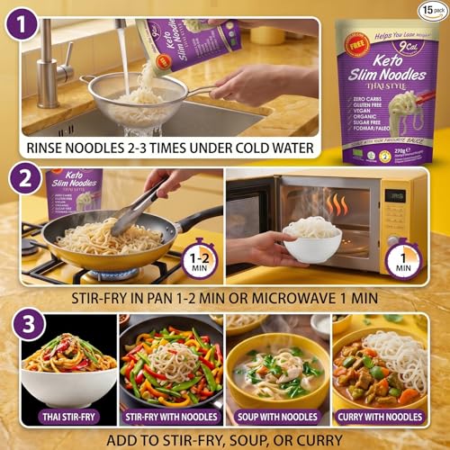Miniatura 6 de Slim Pasta - Noodles Thai Style - 270g - Pasta Vegana Baja En Calorías - Ideal Para Dieta Keto