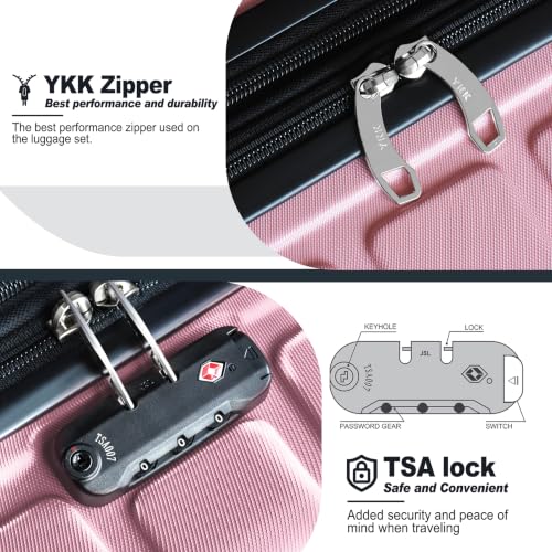 Image of KEYTANG 3-Piece Hardshell Luggage Set(20 /24 /28), Lightweight Expandable Suitcase with TSA Lock and Double Spinner Wheels, 20% Expansion for Extra Packing, Carry-On and Checked Bags, Pink