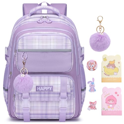 HANXIUCAO Schulrucksack Mädchen - Karomuster, atmungsaktiver und...