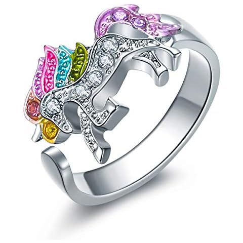 ALoveSoul Adjustable Silver Tone Little Princess Rainbow Unicorn Ring for Women Ladies Fashion Rings Gifts for Women Cover