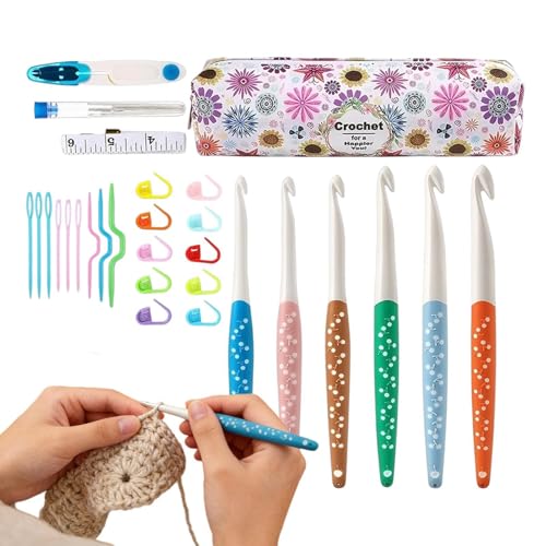 Juego de Ganchillo Ergonómico,con de Almacenamiento y Agarre Suave,Kit de agujas de ganchillo para lana - para Tejer, Hacer Crochet, Manualidades, Hogar, Viajes,