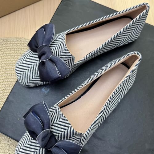 Image of WENJIAZHIZHI Square Toe Bow Ballet Slip-On | Classic Suede Finish,Chic Bow Detail,Effortless Everyday Style,Wedding Party Office,Plus Size Available