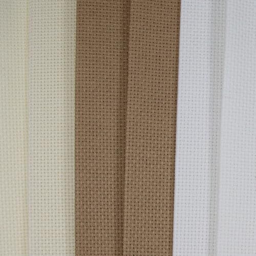 Image of KCS 6 pc of 12 inch x 18 inch(30cmx45cm) 14CT Counted Cotton Aida Cloth Cross Stitch Fabric (White+Cream+Khaki)