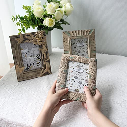 Accessoryway 4X6 Vintage Rustic Picture Frames Distressed Brown Wood Farmhouse Frame For Wall Decor And Tabletop Top Display Photo Frame Aesthetic Room Office Decor-Natural Wood Color-Leaves 4X6 #TOP5