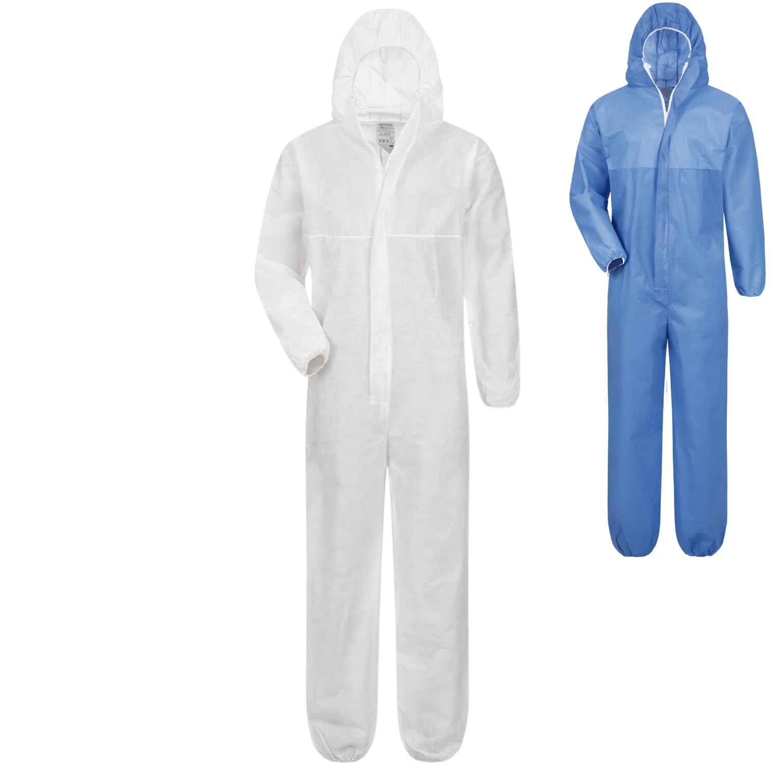 Safetytex SMS Schutzanzug - Einweg Overall - PSA Kat. 3 Typ 5/6 - Partikeldicht & Spritzwassergeschützt - Ideal für Asbest, Sanierung & Industrie - Blau/Weiß