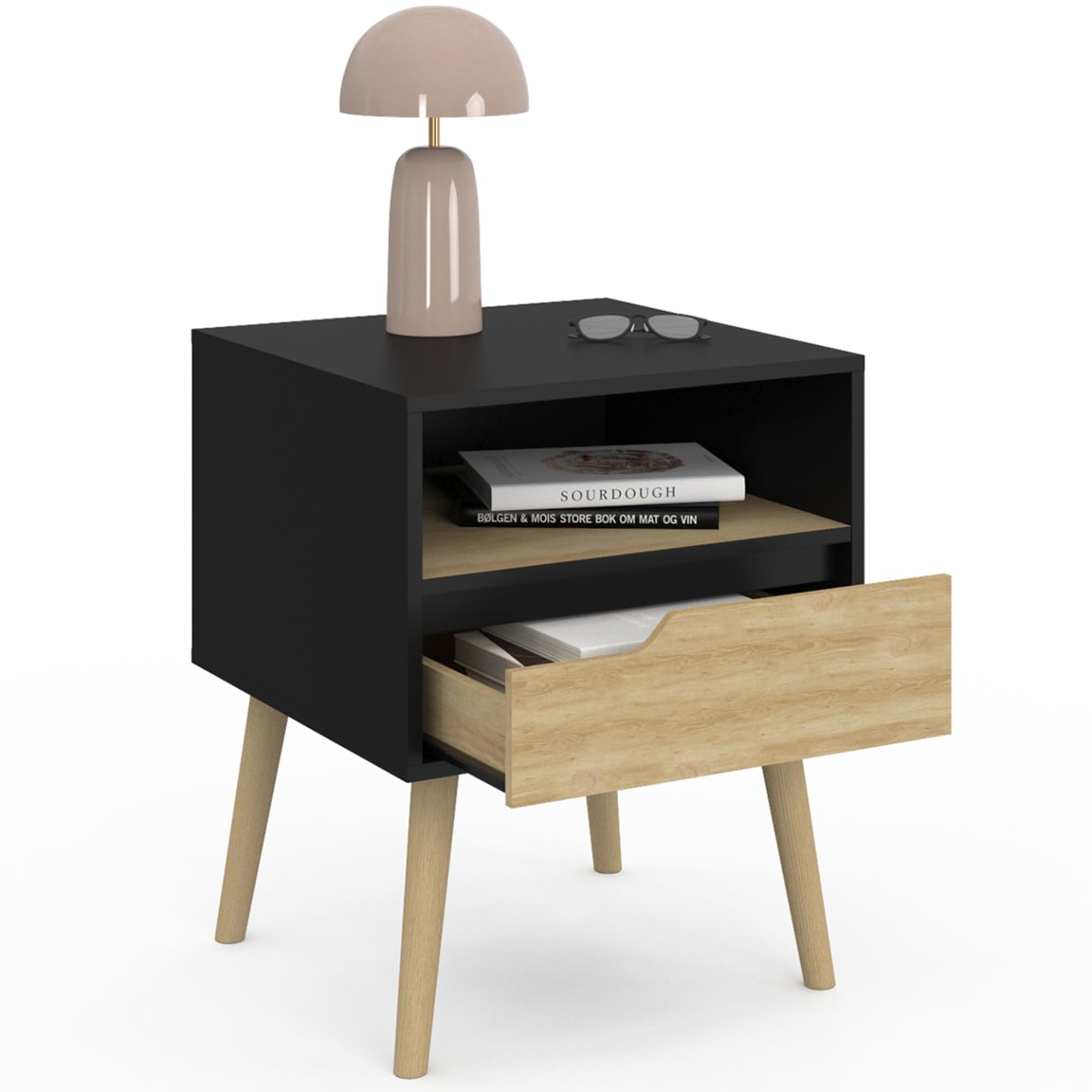 IDMarket - Lot de 2 Tables de Chevet Helsinki scandinaves Noir et Bois