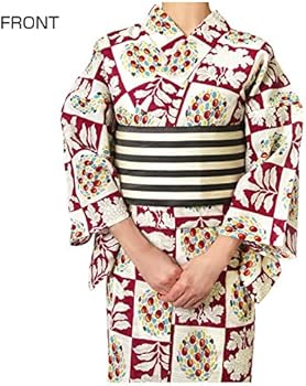 Amazon | [dear-japan] 浴衣 岡重 花 赤 鶏頭 クリーム 綿絽 女性 単品