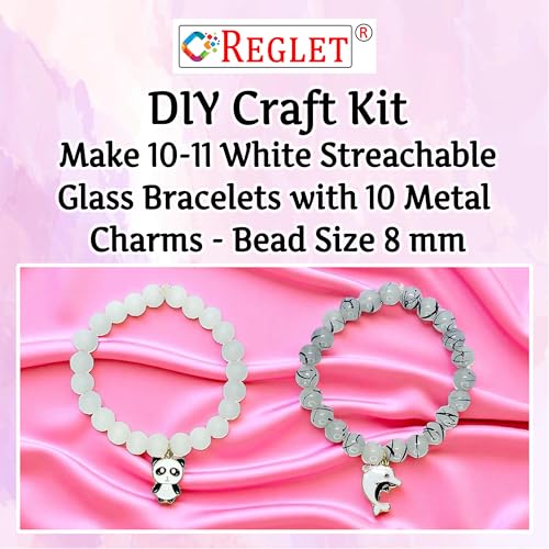 Image of 10 Pcs Charms + 250 Pcs White Glass Beads for Jewellery Making Kit - Glass Beads for Bracelet Making Kit - Bead Craft - 8mm