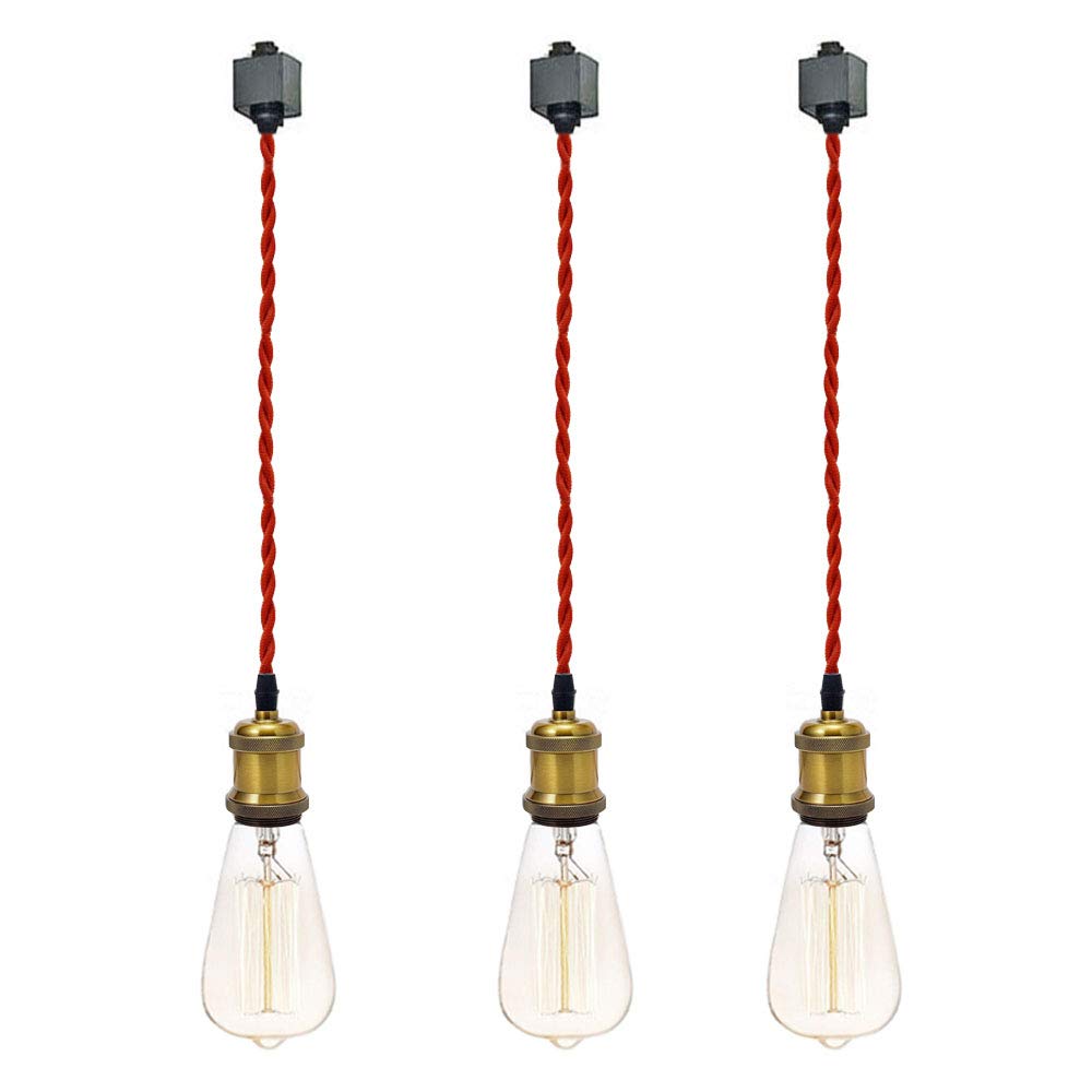 FSLiving H-Type Systems Track Pendant Light 60cm Weave Rope Cord Iron Retro Style Lighting Industrial Factory Pendant Lamp