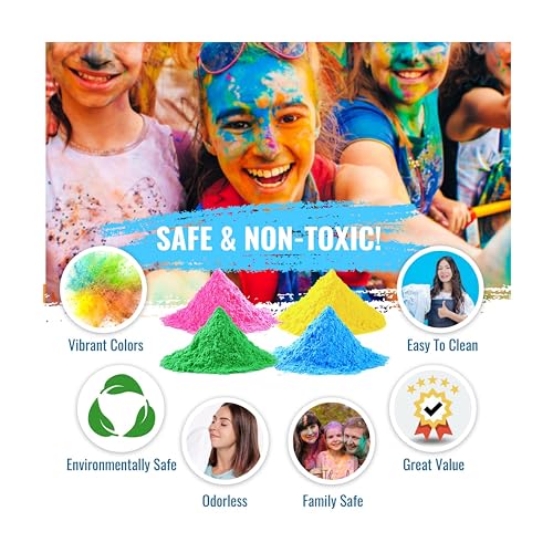 Color Blaze Color Powder Fun Pack - 20 Bags Total (5 Each of Pink, Yellow, Green & Blue) + 4 Squeeze Bottles - Perfect for Snowman Decorating, Color Fight, Photoshoots, Color War, Holi Festival!
