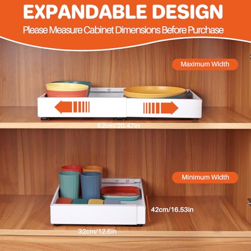 FUNYKICH Pull Out Cabinet Organiser, 32-52 cm Extendable Slide Out Drawers for Kitchen Cabinets, Depth 42 cm, Adhesive-Fixed Design and Screw Mounting, Silent Slide, Pull Out Kitchen Storage, 1 PACK - Image 2