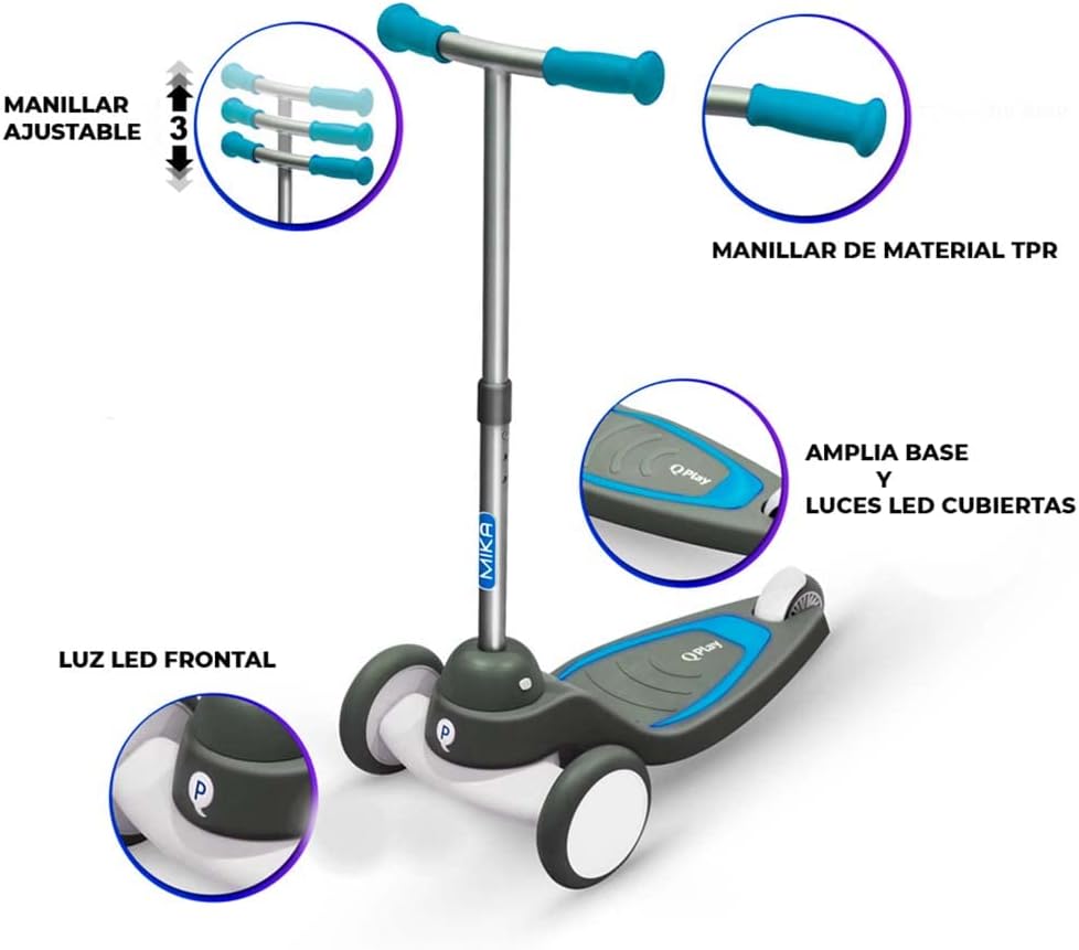 Diagram highlighting Qplay Mika scooter features.